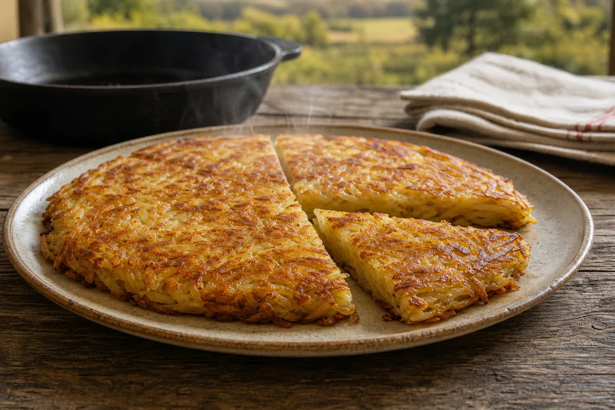 Galette berrichonne dorée aux pommes de terre, coupée en parts